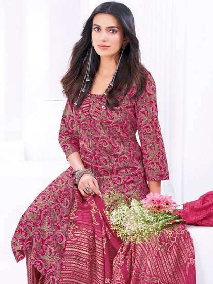 Printed Pure Cotton V-Neck Kurta & Trousers With Dupatta