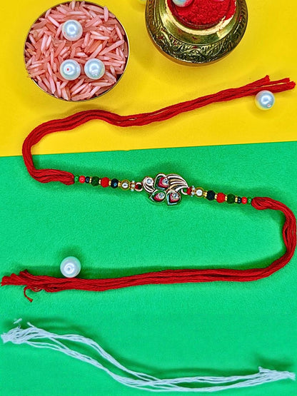 Dhiyona Set Of 3 Beaded Cotton Thread with AD Stones & Meenakari Designer Rakhi for Brother