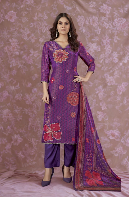 Malti Orchid Printed Shimmer Suit Set