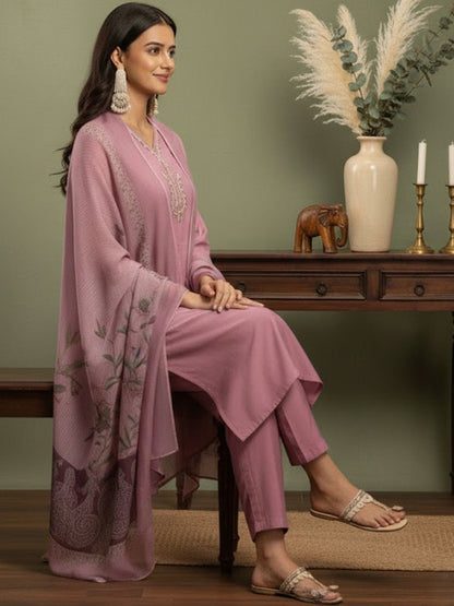 Embroidered V-Neck Kurta & Trousers Kurta Sets