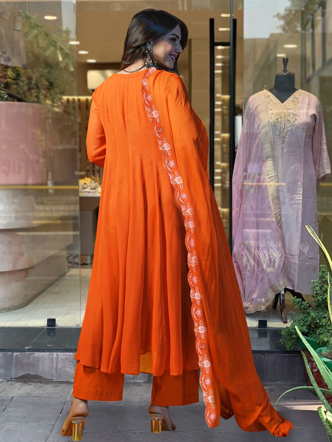 Dhiyona KL Floral Embroidered Anarkali Kurta with Trousers & Dupatta