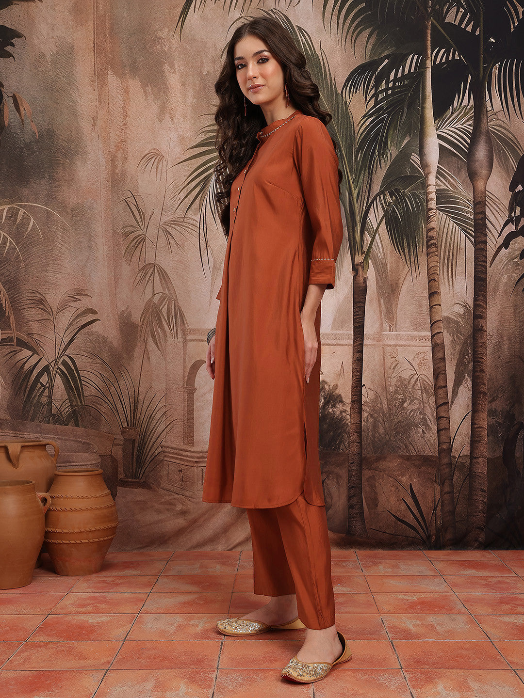 Regular Pleated Kurta with Trousers