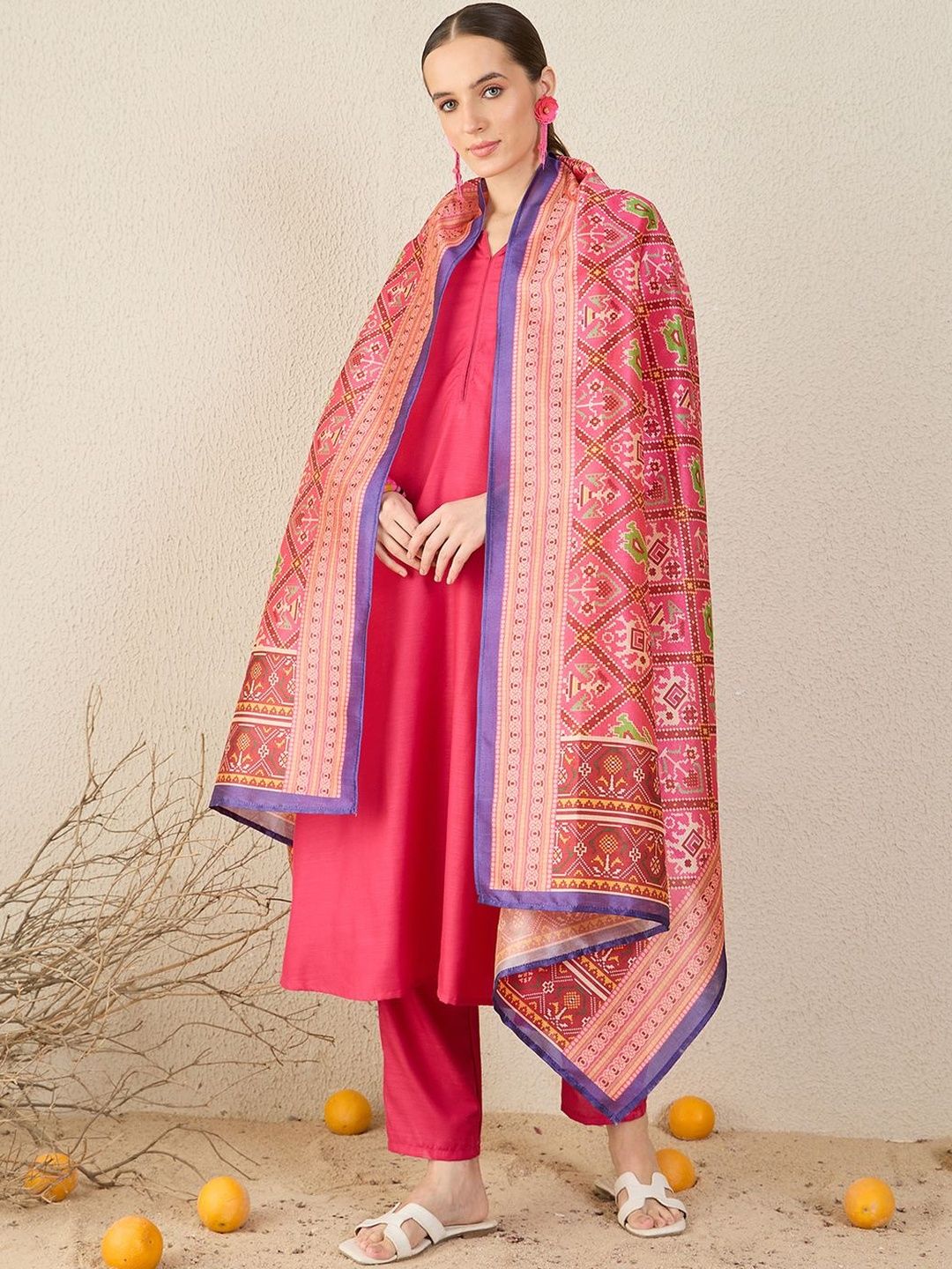 Women Solid A-Line Kurta with Trousers & Dupatta