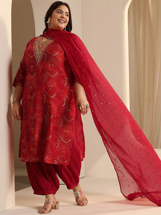 Dhiyona Women's Plus Size Ethnic Motifs Printed Kurta with Trousers & Dupatta