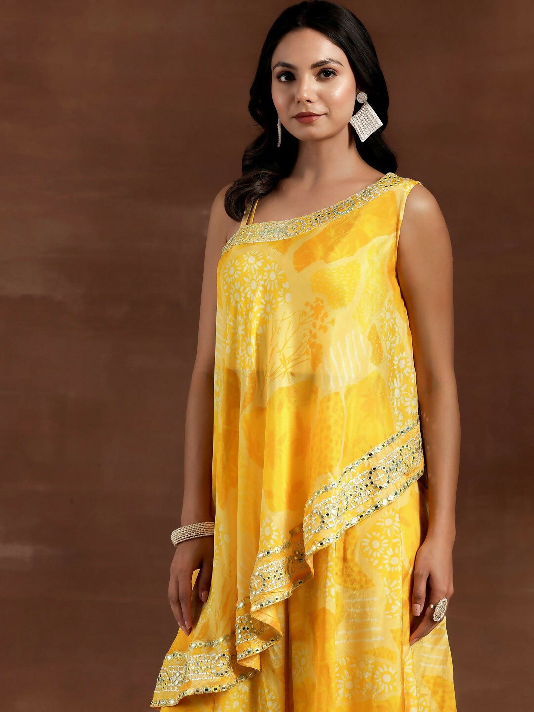 Women's LB Naaz Yellow Printed Silk Blend Co-Ords