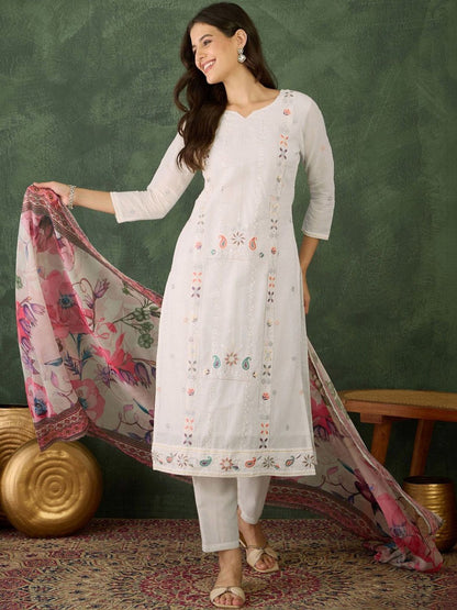 Dhiyona KL Women Ethnic Motifs Embroidered Regular Thread Work Kurta with Trousers & With Dupatta