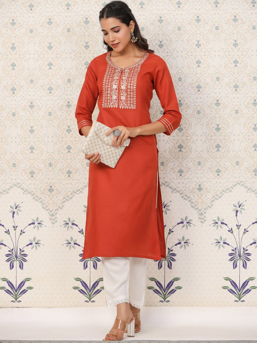Dhiyona OD  Ethnic Motifs Embroidered Straight Kurta