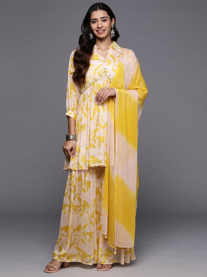 Dhiyona VA Floral Embroidered Empire Beads & Stones Pure Silk Kurti with Sharara & Dupatta