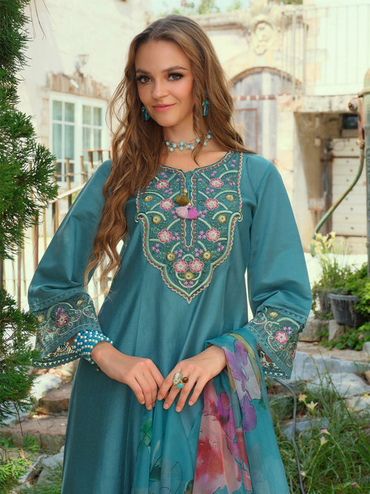 Women Floral Embroidered Kurta with Trousers & Dupatta
