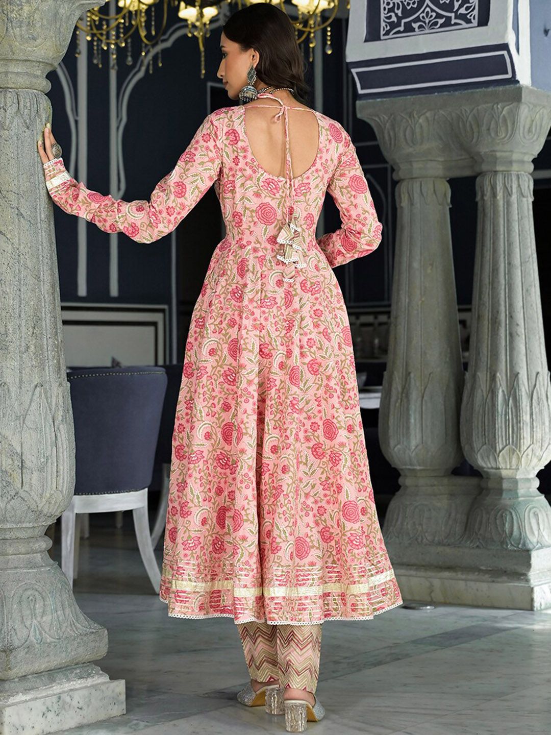 Dhiyona KL Floral Printed Anarkali Kurta & Trousers With Dupatta