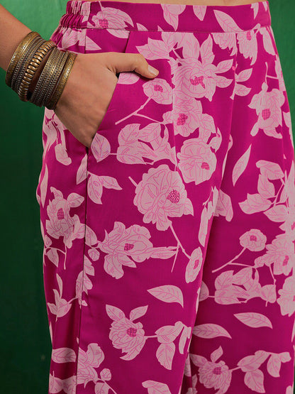 Dhiyona SN Floral Printed Beads & Stones Zari Straight Kurta With Palazzo & Dupatta