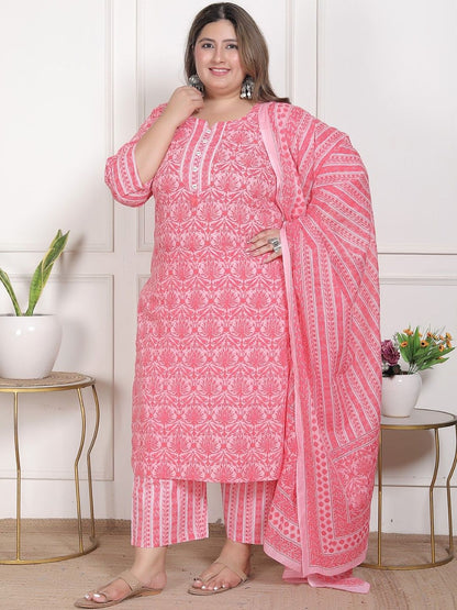 Dhiyona KL Women Ethnic Motifs Printed Regular Sequinned Pure Cotton Kurta with Trousers & With Dupatta