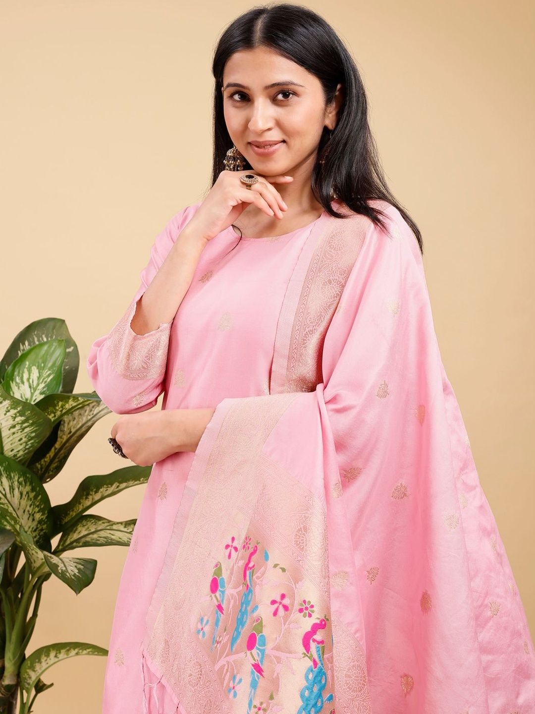 Dhiyona KL Women Ethnic Motifs Regular Thread Work Kurta with Palazzos & With Dupatta
