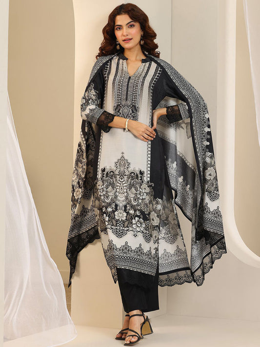 Ethnic Motifs Printed Mandarin Collar Kurta With Trousers & Dupatta