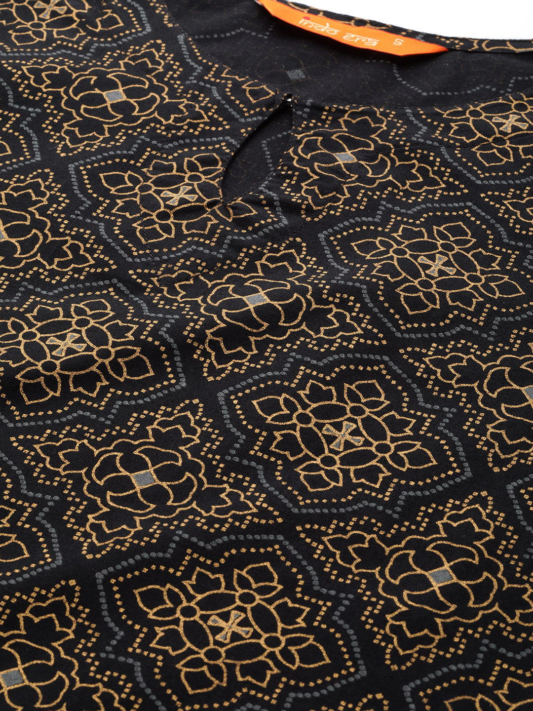 Women Black & Golden Foil Print Kurta with Palazzos & Dupatta
