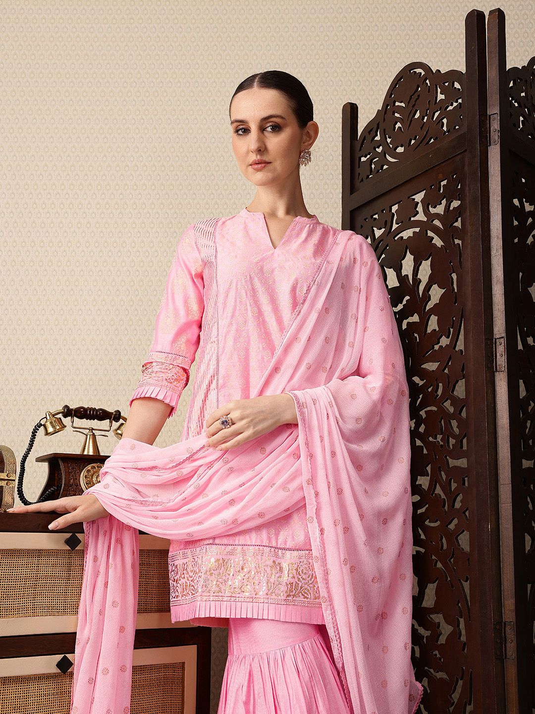 Dhiyona HOP Indie-Floral Foil Printed Jashn Kurta with Sharara & Dupatta