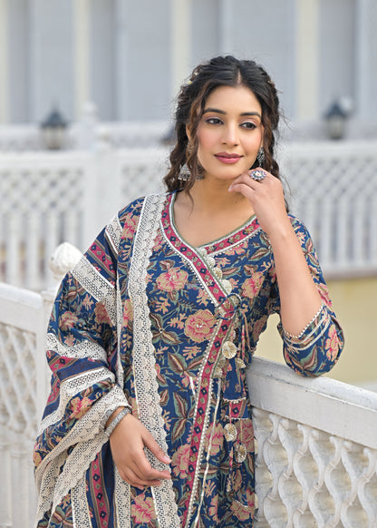 Ishika Navy Premium Cotton Anarkali Suit Set