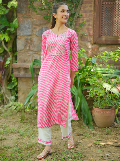 Printed Regular Mirror Work Pure Cotton Kurta with Trouser