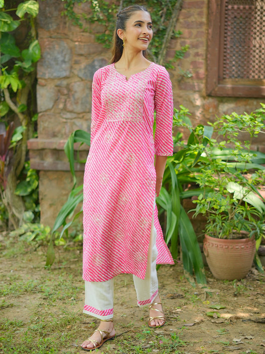 Printed Regular Mirror Work Pure Cotton Kurta with Trouser