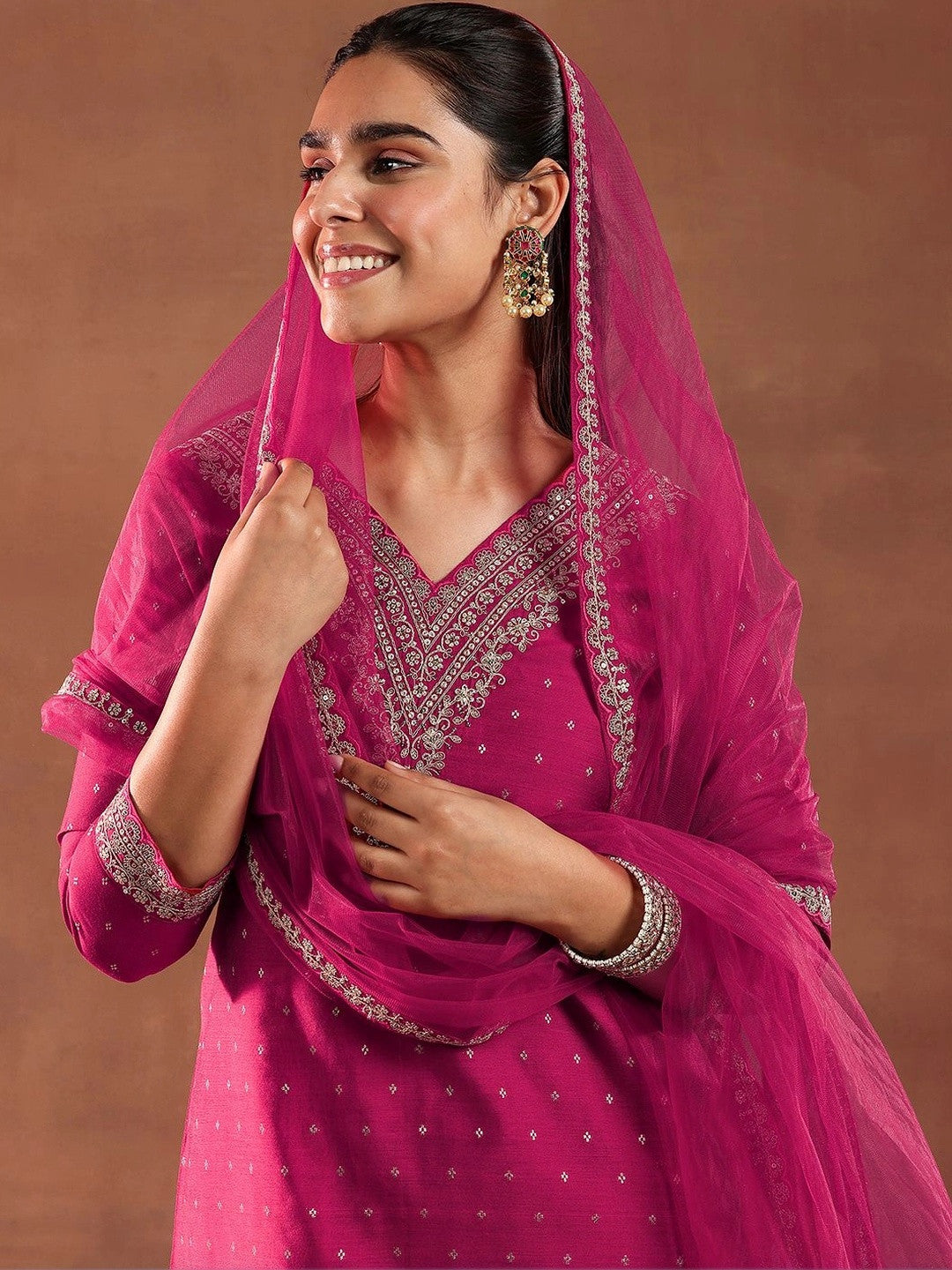Women Ethnic Motifs Regular Kurta with Trousers & With Dupatta
