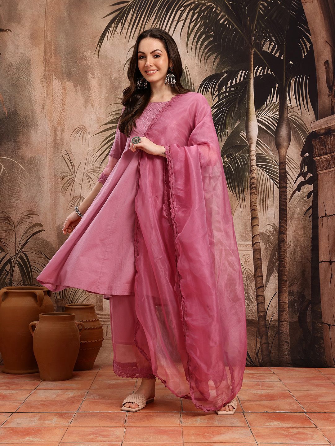 Dhiyona SN Women's Pure Cotton Kurta With Palazzos & Dupatta