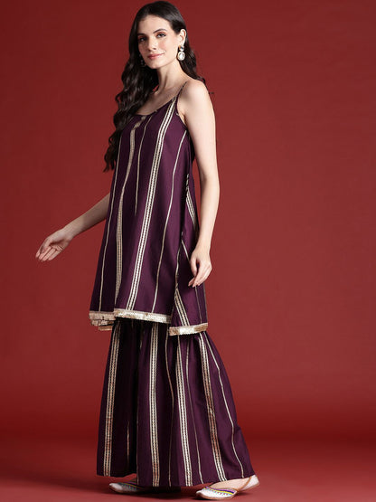 Dhiyona AN Printed Regular Sequinned Kurta With Sharara & Dupatta