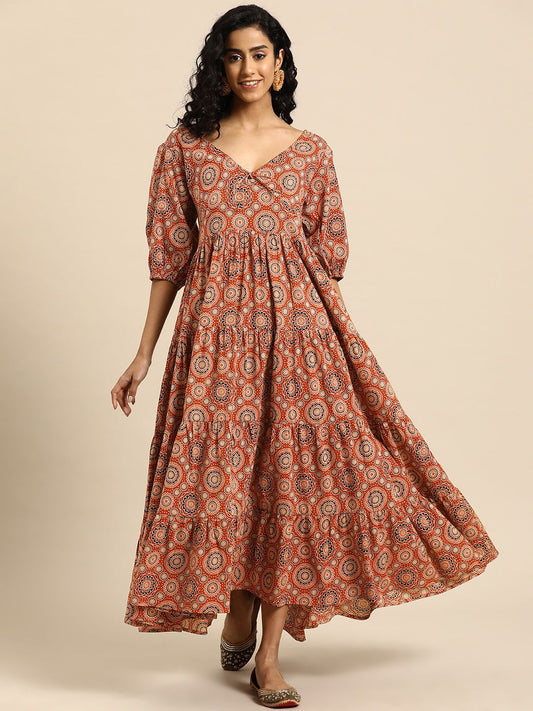 Dhiyona AY Women's Ethnic Motifs Printed A-Line Maxi Dress