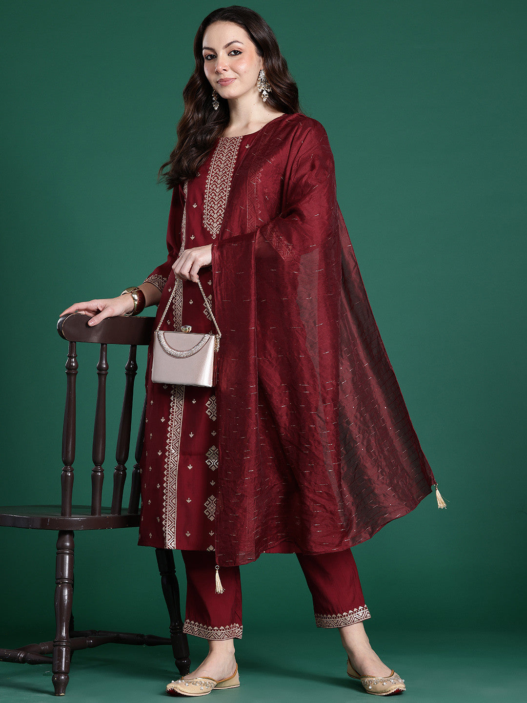 Ethnic Motifs Embroidered Kurta with Trousers & Dupatta