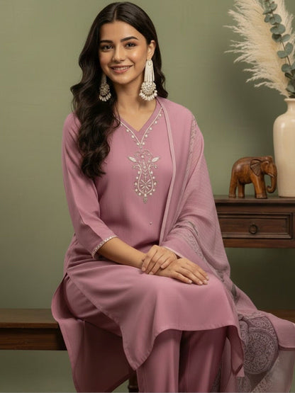 Embroidered V-Neck Kurta & Trousers Kurta Sets