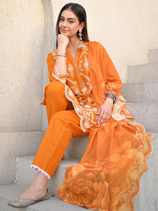 Women Ethnic Motifs Embroidered Regular Thread Work Kurta with Trousers & Dupatta