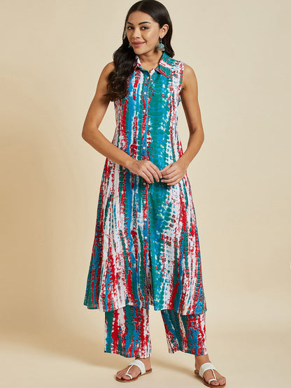 Blue Abstract Printed Kurta With Palazzos