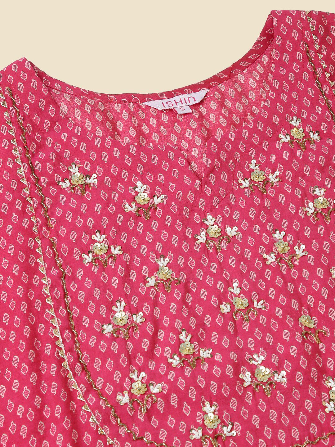 Dhiyona IS Women's Pink Printed Regular Sequinned Kurta with Trousers & Dupatta