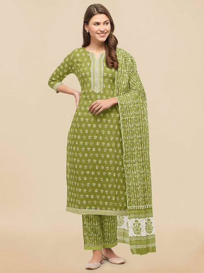 Dhiyona KL Women Green Ethnic Motifs Printed Gotta Patti Kurta with Palazzos & With Dupatta