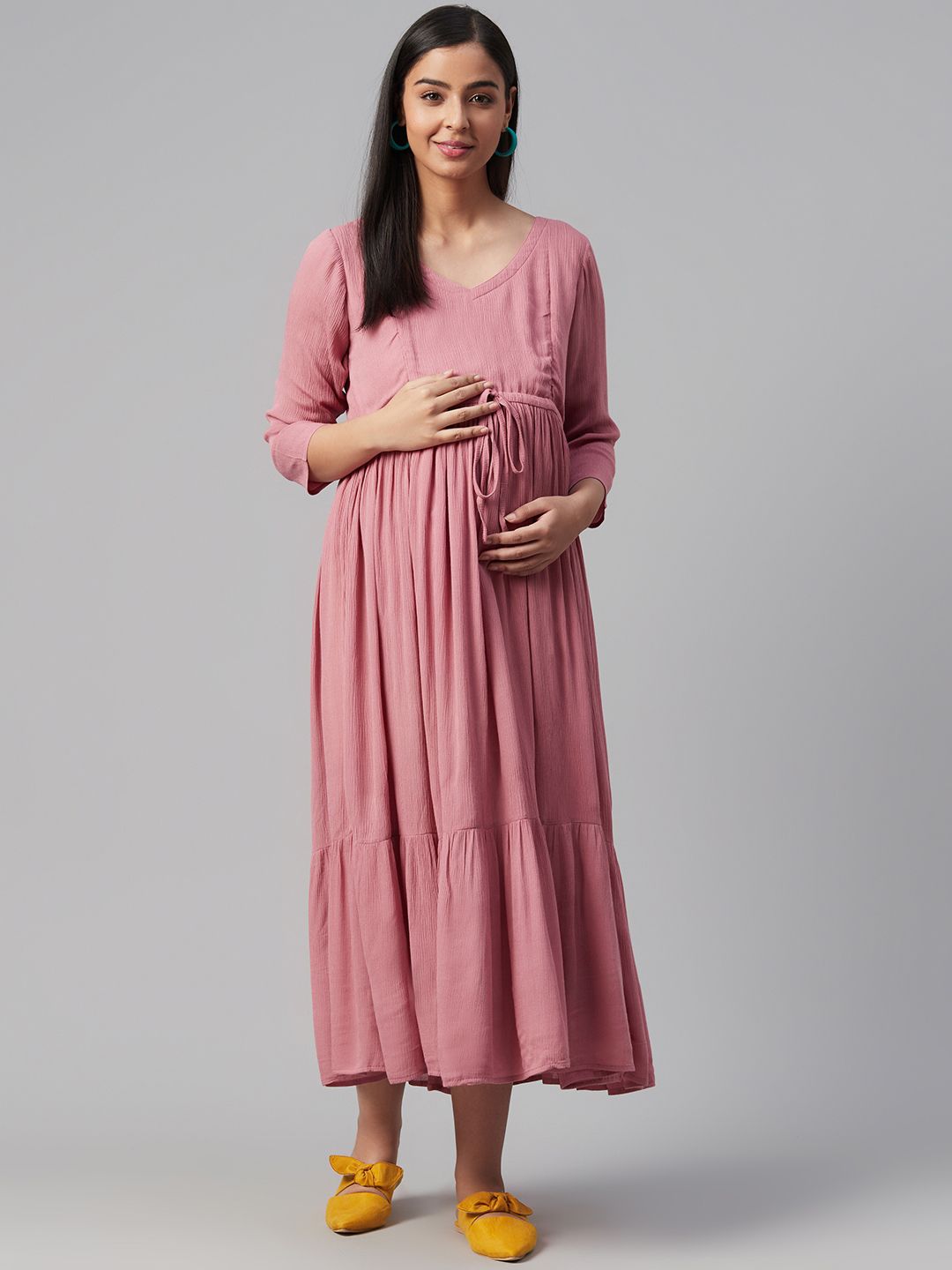 Dhiyona AY Women's Rose A-Line Tiered Cotton Maternity Dress