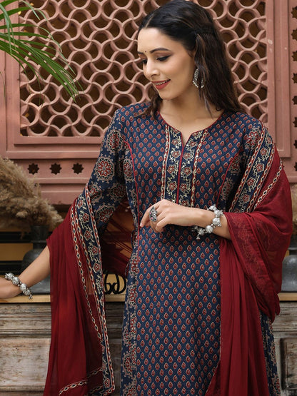 Dhiyona RR Women's Ethnic Motifs Printed Sequinned Pure Cotton Kurta Set