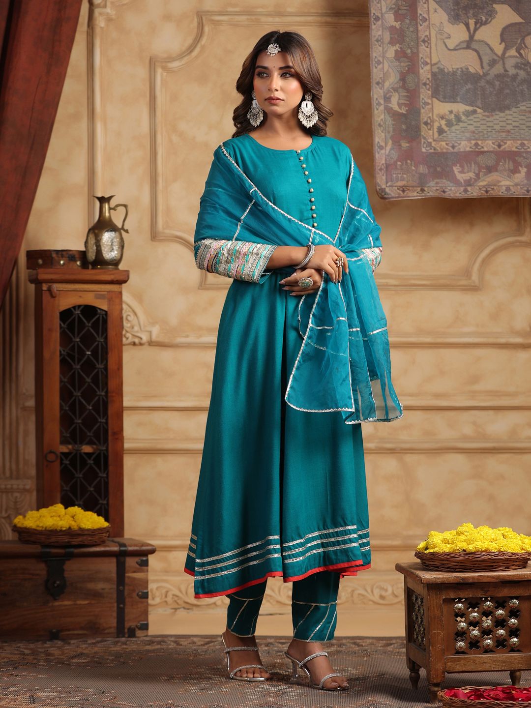 Dhiyona RR Women's Regular Gotta Patti Kurta with Trousers & Dupatta