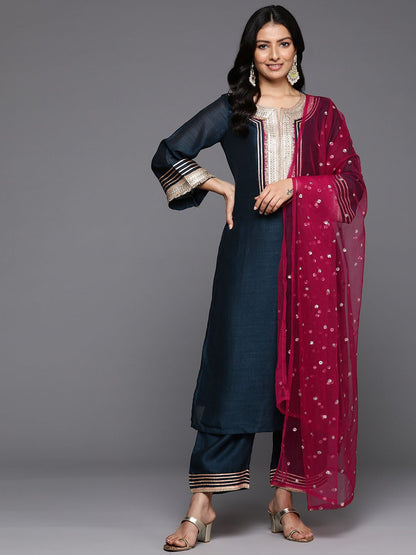 Dhiyona VA Yoke Design Sequinned Kurta with Palazzos & With Dupatta