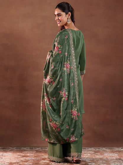 Women Floral Embroidered Kurta with Palazzos & Dupatta
