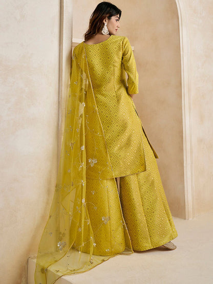 Dhiyona IN Mustard Gotta Patti Straight Kurta & Sharara With Dupatta