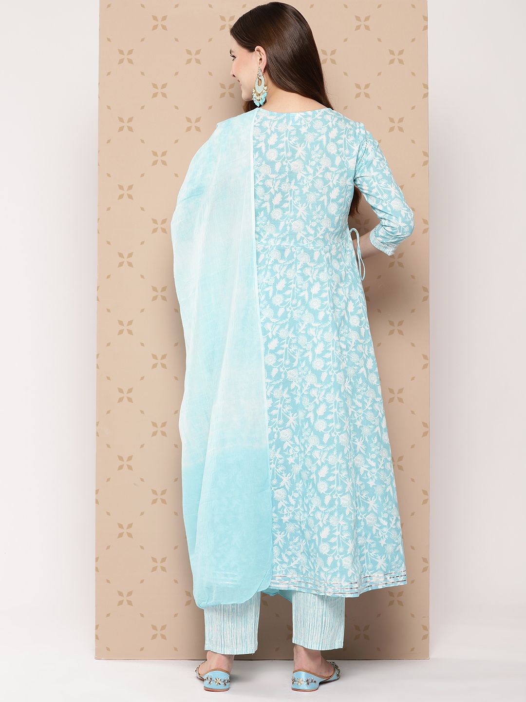 Dhiyona KL Pure Cotton Floral Printed Anarkali Kurta With Trousers & With Dupatta