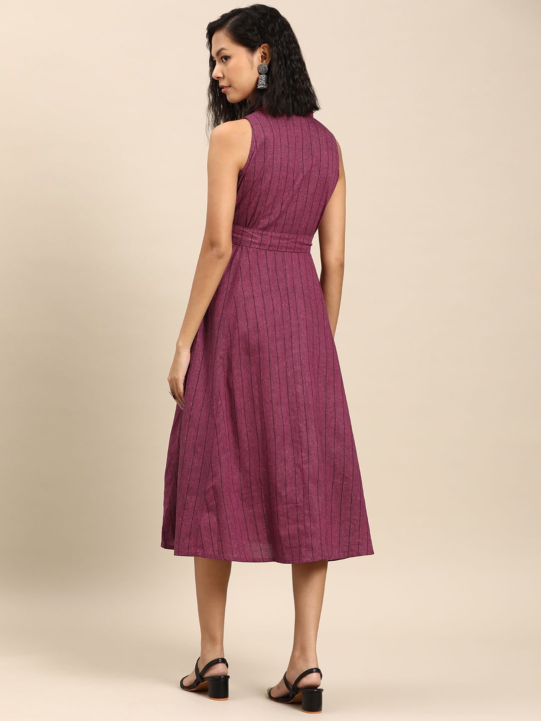 Dhiyona AY Women's Striped A-Line Cotton Midi Dress