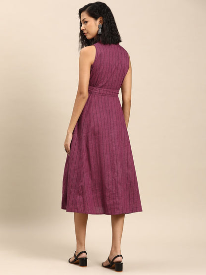 Dhiyona AY Women's Striped A-Line Cotton Midi Dress