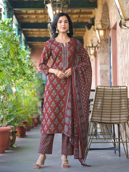 Dhiyona KL Women Floral Printed Regular Kurta with Trousers & With Dupatta