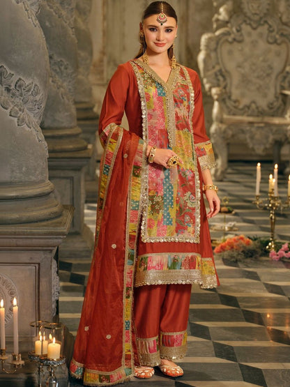 Dhiyona IE Women Floral Printed Regular Gotta Patti Kurta with Palazzos & With Dupatta