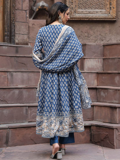 Dhiyona RR Women's Ethnic Motifs Printed Regular Sequinned Pure Cotton Kurta with Trousers & With Dupatta