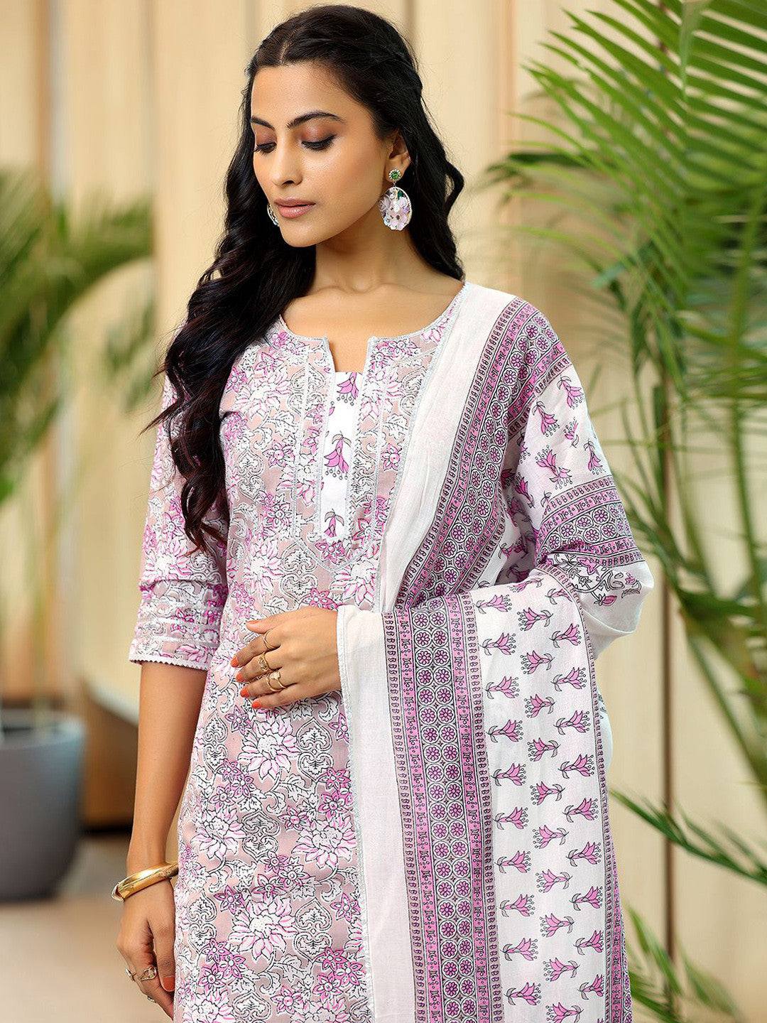 Floral Printed Straight Gotta Patti Pure Cotton Kurta with Palazzos & Dupatta