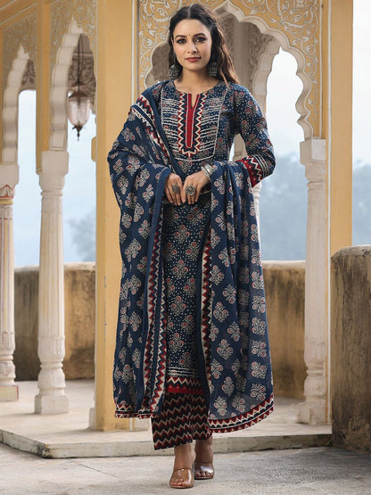 Dhiyona RR Women's Floral Yoke Design Gotta Patti Pure Cotton Kurta Set