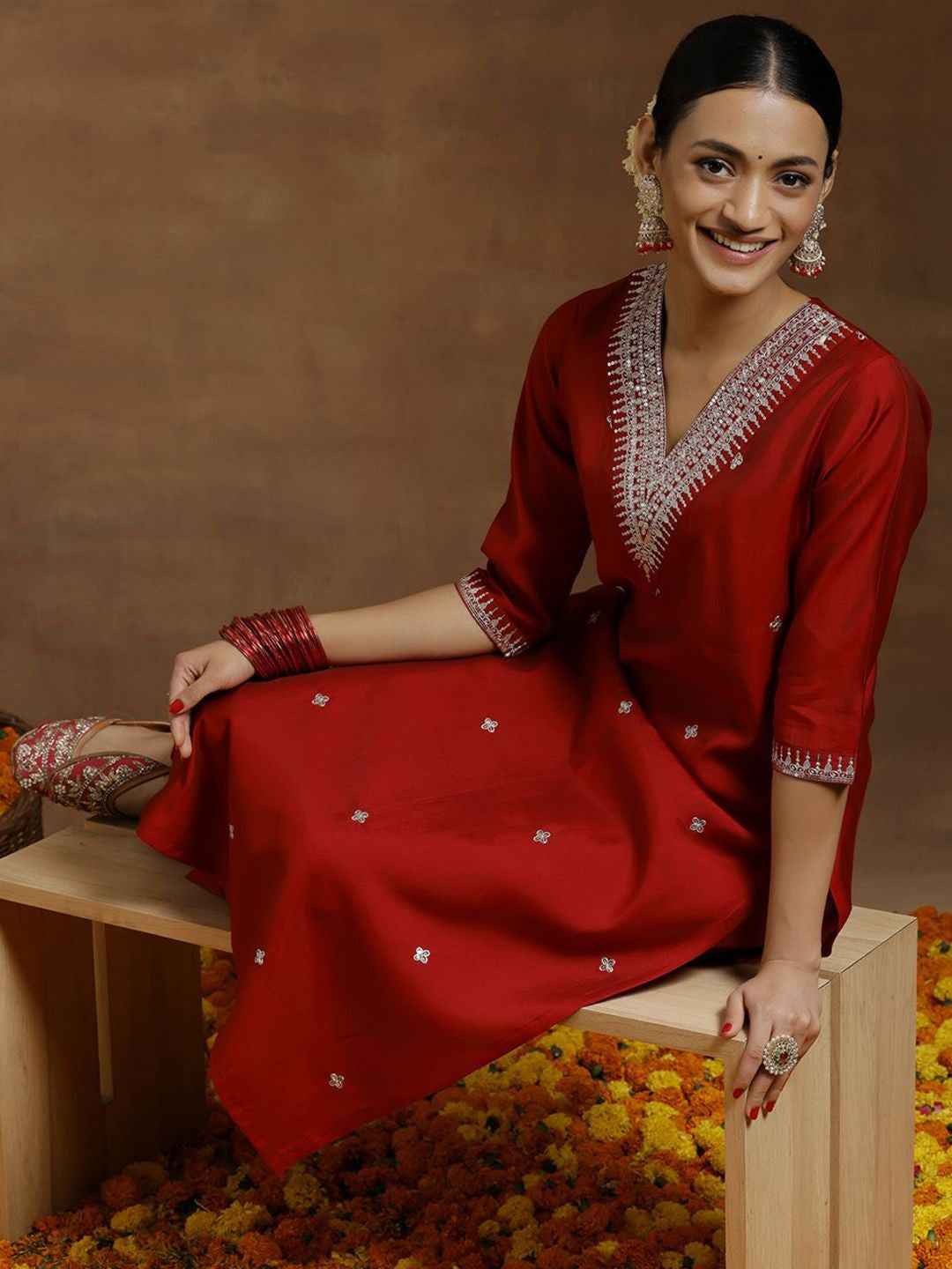 Women Ethnic Motifs Embroidered Regular Kurta with Trousers