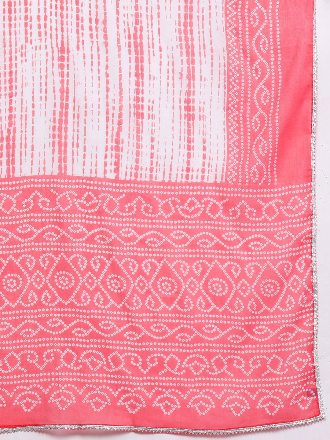 Women Peach-Coloured Bandhani Printed Gotta Patti Pure Cotton Kurta with Trousers & With Dupatta