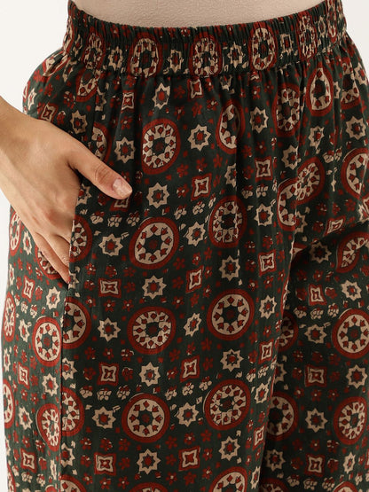 Dhiyona KL Floral Printed V-Neck Pure Cotton Empire Anarkali Kurta With Trousers & Dupatta